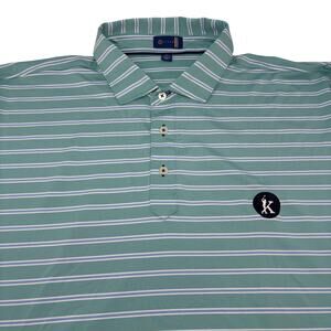 Stitch Mens 2XL Green Blue Striped Short Sleeve Pocket Polo Golf Shirt
